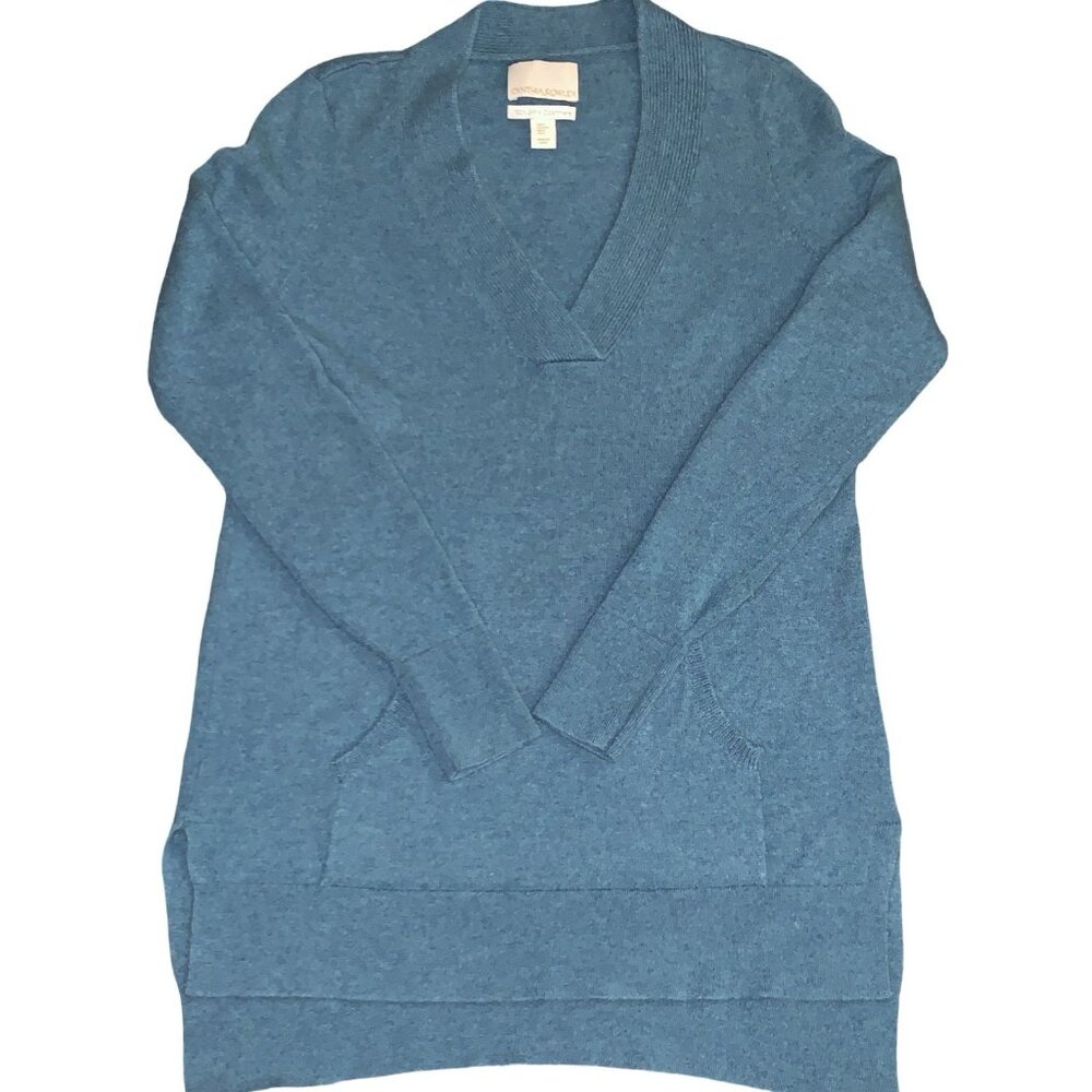Cynthia Rowley Womens 100% 2 Ply Cashmere V-neck Sweater Sz S Blue Pullover Read